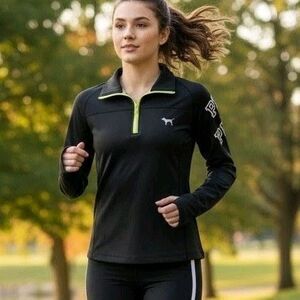 VS PINK Size M Quarter Zip Pullover Reflective Logo Thumbhole Running Activewear